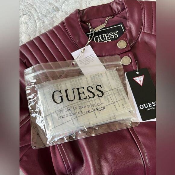 New Guess Fiammetta Faux Leather Moto Jacket Mystic Wine Size XS - Picture 9 of 16